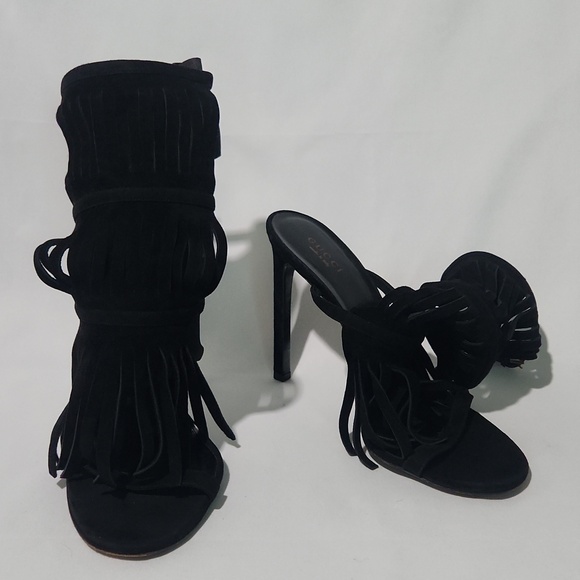 Gucci Shoes - Gucci Black Fringed High-Heel Sandals